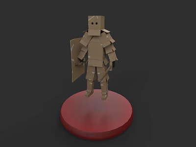 Cardboard Knight Game Character With Shield Standing on Red Base 3d model