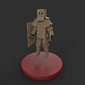 Cardboard Knight Game Character With Shield Standing on Red Base