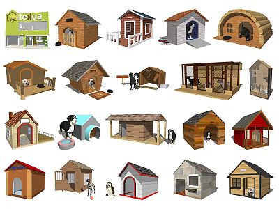 Various Stylish Dog Houses As Charming Garden Decor Pieces With Different Designs 3d model