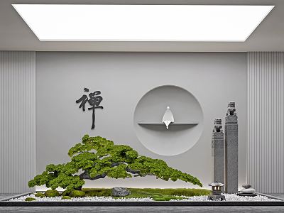 New Chinese style landscape sketch courtyard sketch plant landscaping rockery stone interior landscape 3d model