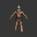 Man Dressed As Roman Soldier Wearing Helmet Armor And Leather Leg Guards