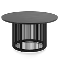 Modern Round Black Coffee Table with Grid Pattern Base for Living Room 3d model