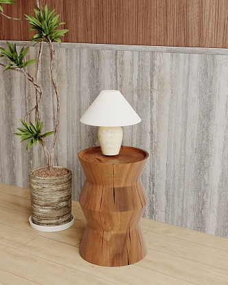 Modern table lamp table lamp side a few green plants 3d model