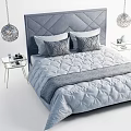 Modern Double Bed With Quilted Headboard Gray Linens And Pendant Lights 3d model