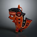 Traditional Hand Carved Colorful Wooden Sculpture With Intricate Facial Patterns And Red Black Details