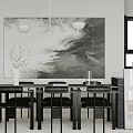 Modern Restaurant Interior With Long Black Dining Table Black Chairs White Vase And Abstract Painting