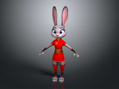 Cartoon Rabbit Character With Long Ears Red Chinese Style Outfit White Paws And Friendly Expression 3d model