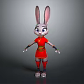 Cartoon Rabbit Character With Long Ears Red Chinese Style Outfit White Paws And Friendly Expression