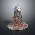Rusted Water Tower With Wooden Support Structure Small Chimney And Weathered Base
