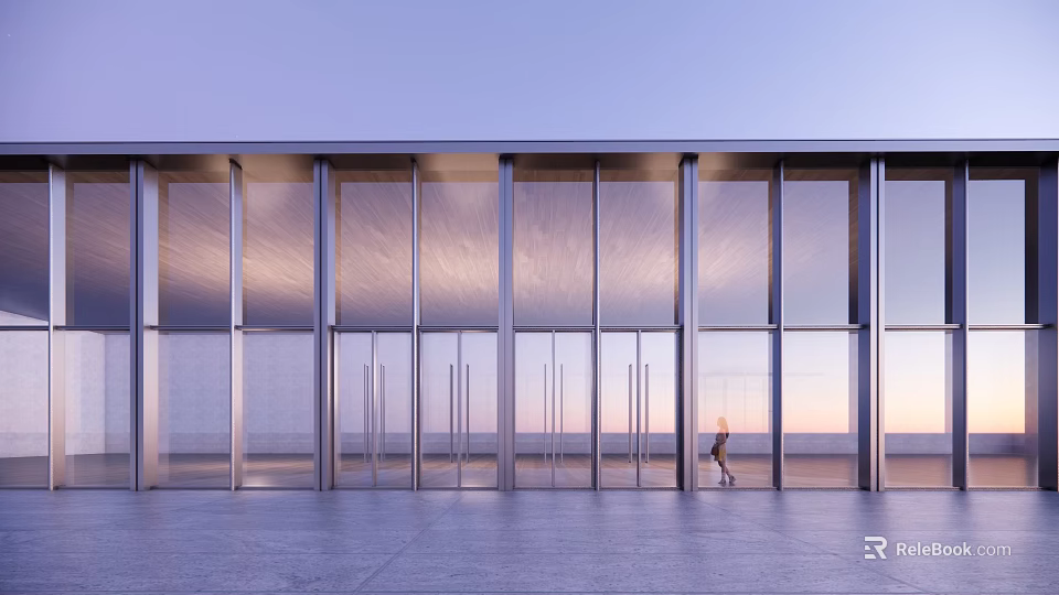 Modern Building Facade Design With Glass Curtain Walls And Metal Frames 3d model 