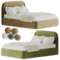 Modern Double Bed With Upholstered Headboard White Pillows And Colorful Decorative Balls