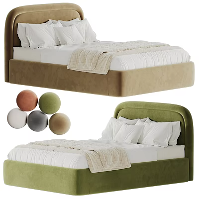 Modern Double Bed With Upholstered Headboard White Pillows And Colorful Decorative Balls 3d model