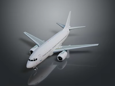 Detailed White Commercial Airplane Model With Engines Wings And Tail On Gray Background 3d model