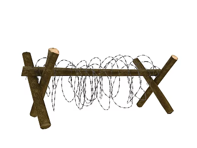 Outdoor Wooden Cross Frame Security Barrier With Barbed Wire Fencing 3d model