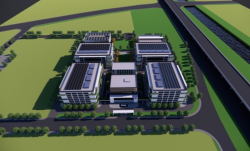 Style Factory Building Data Center Office Building Solar Diesel Generator 3d model