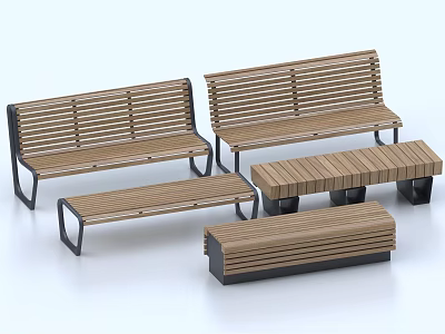 Durable Outdoor Benches With Wooden Slats And Metal Frame For Garden And Park 3d model