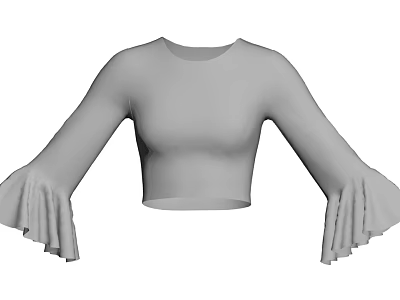 Stylish Gray Crop Top With Long Flared Sleeves And Ruffled Edges Design 3d model