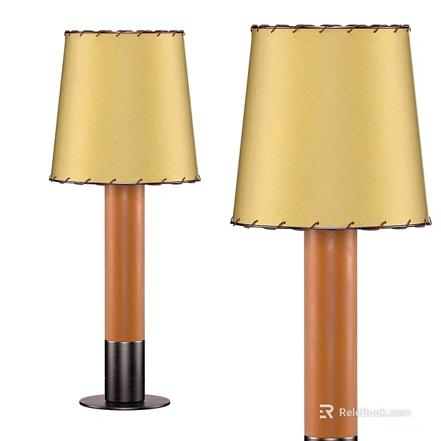 Golden Lampshade Table Lamp With Brown Pole And Black Base Design 3d model