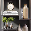 Elegant Modern Decorative Cabinet With Shelves Vases Green Plants Artworks And Lamps