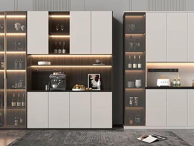 Modern Wine Cabinet Interior Featuring Glass Doors LED Lighting And Wine Storage 3d model