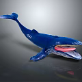 Blue Whale Model With Open Mouth Red And White Interior On Gray Background 3d model