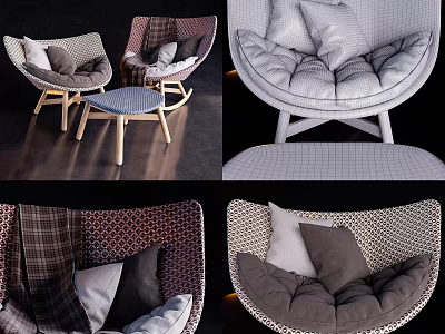 Modern Woven Leisure Chairs With Comfortable Cushions And Stylish Patterned Fabric 3d model