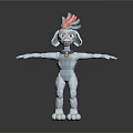 Cartoon Dog 3D Model With Blue Body Red Pink Headdress Necklace And Open Arms