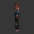 Female Character Front Back View With Biological Patterned Jacket And Distressed Denim Pants 3d model