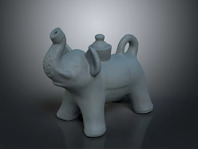 Gray Elephant Shaped Teapot With Lid Curved Trunk And Decorative Design 3d model