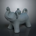 Gray Elephant Shaped Teapot With Lid Curved Trunk And Decorative Design