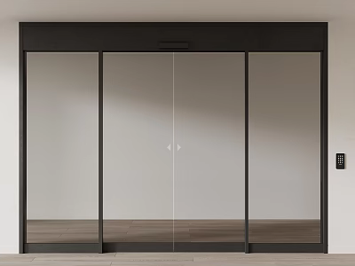 Modern Glass Double Doors with Black Frame Clear Panels Interior Design and Wooden Floor 3d model