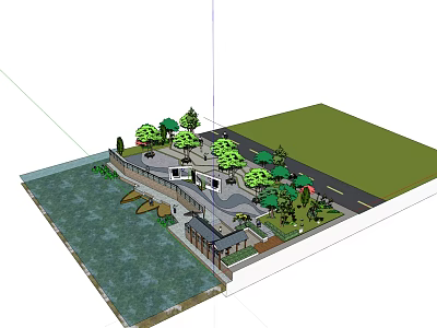 Riverside Landscape Design With Walkway Trees Green Space And Road 3d model