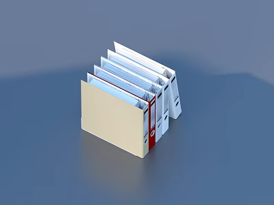 Organized Stack Of Beige And White Folders With Red Tab Closures For Office Organization 3d model