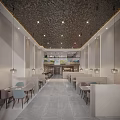 Modern Restaurant Interior Design With Two Story Layout Chandelier Lighting And Green Plants