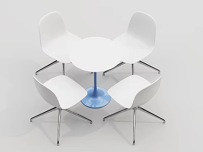 Modern Round White Table and Chair Set with Blue Base and Metal Legs 3d model