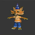 Cheerful Fox Game Movie Character With Striped Shirt Blue Pants And Blue Party Hat In 3D Design