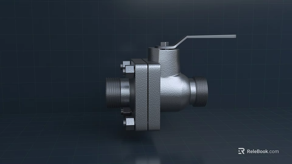 Industrial Metal Valve With Lever Handle And Threaded End Connections 3d model 