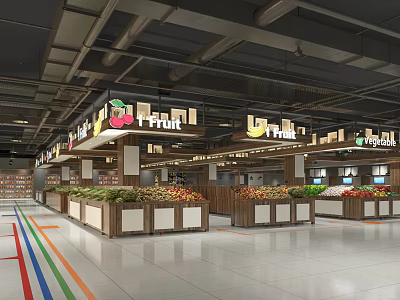 Modern Supermarket Fresh Produce Section With Organized Fruit And Vegetable Displays 3d model