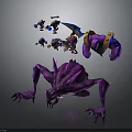 Small Armored Warrior Characters With Large Purple Spider Like Creature And Weapons 3d model