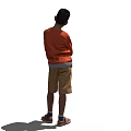 Man Standing With Arms Crossed In Orange Long Sleeve Shirt Khaki Shorts And Brown Shoes
