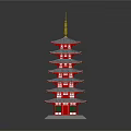 Traditional Multi Tiered Tower Model With Red Base Gray Roof And Golden Spire