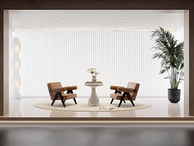 Stylish Leisure Sofa Set With Two Chairs Small Coffee Table Flower Vase And Potted Plant 3d model