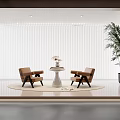 Stylish Leisure Sofa Set With Two Chairs Small Coffee Table Flower Vase And Potted Plant