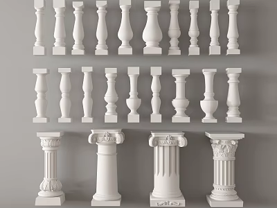 White Balusters Collection Featuring Various Classic And Modern Design Styles For Staircase And Balcony Decor 3d model