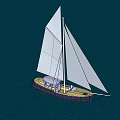 Sailboat With White Sails And Light Colored Hull Sailing On Dark Water