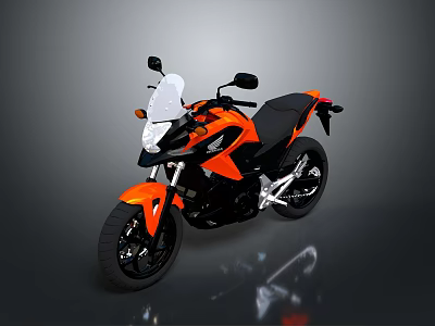 Modern Orange And Black Motorcycle With Windshield Black Seat And Alloy Wheels 3d model
