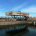 Road Facilities Featuring Wooden Deck Pedestrian Walkway And Seating Areas For Visitors