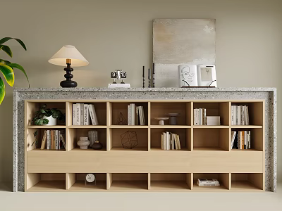 Modern Light Wood Open Cubby Bookcase With Terrazzo Frame For Book Storage And Home Decoration 3d model