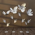 Vibrant Metal Flower Art Display with Green Leaves for Indoor Decor
