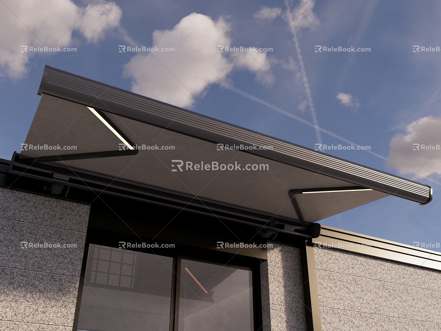 Modern courtyard building awning outdoor awning curved arm awning villa awning automatic retractable awning combination 3d model